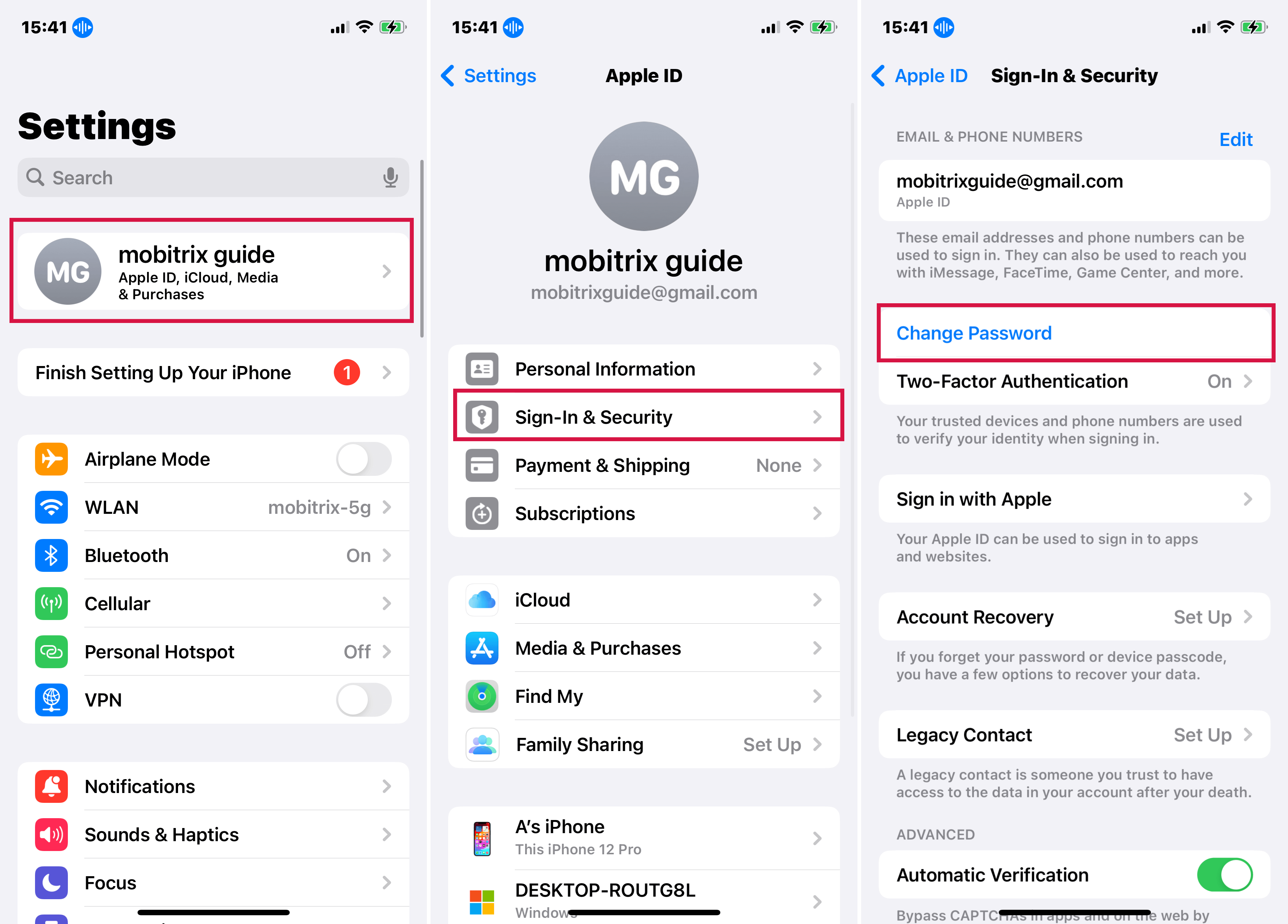 Change Password in iPhone Settings