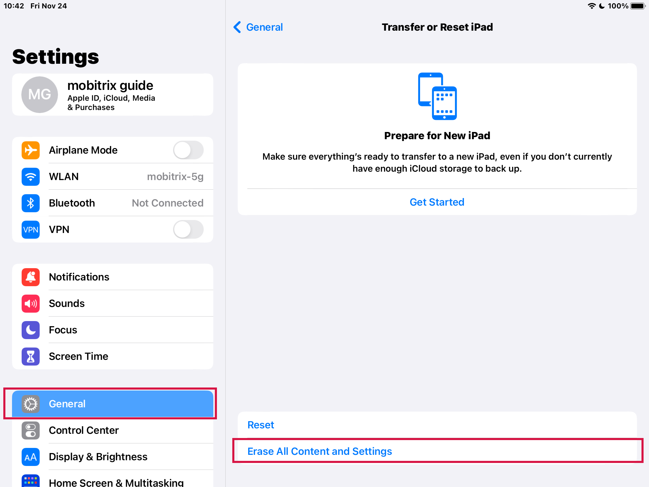 Erase All Content and Settings on iPad