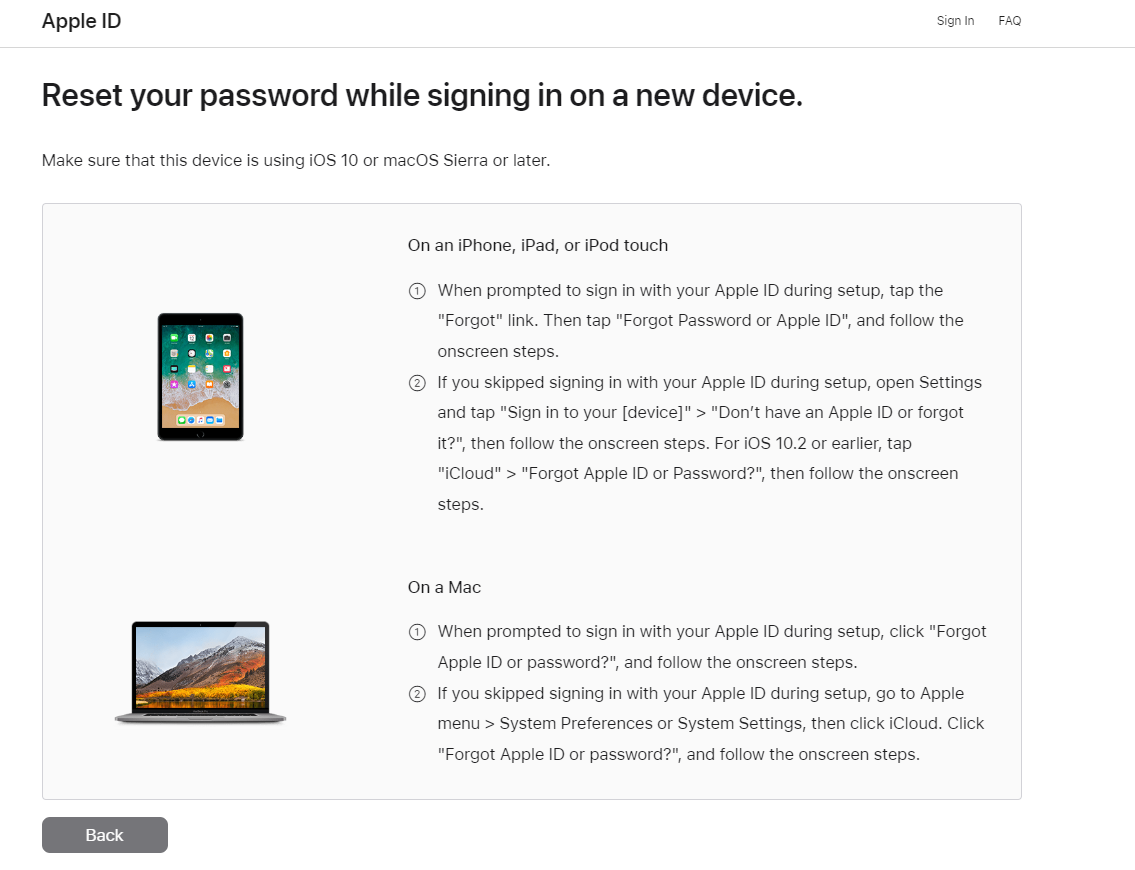 recover icloud password via two factor authentication