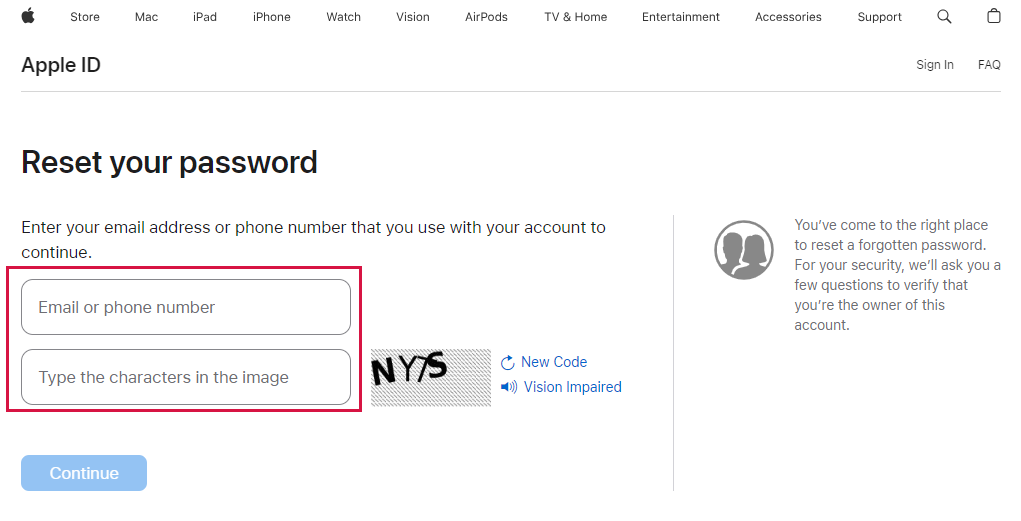 Enter Your Email Address on Apple's iForgot Page