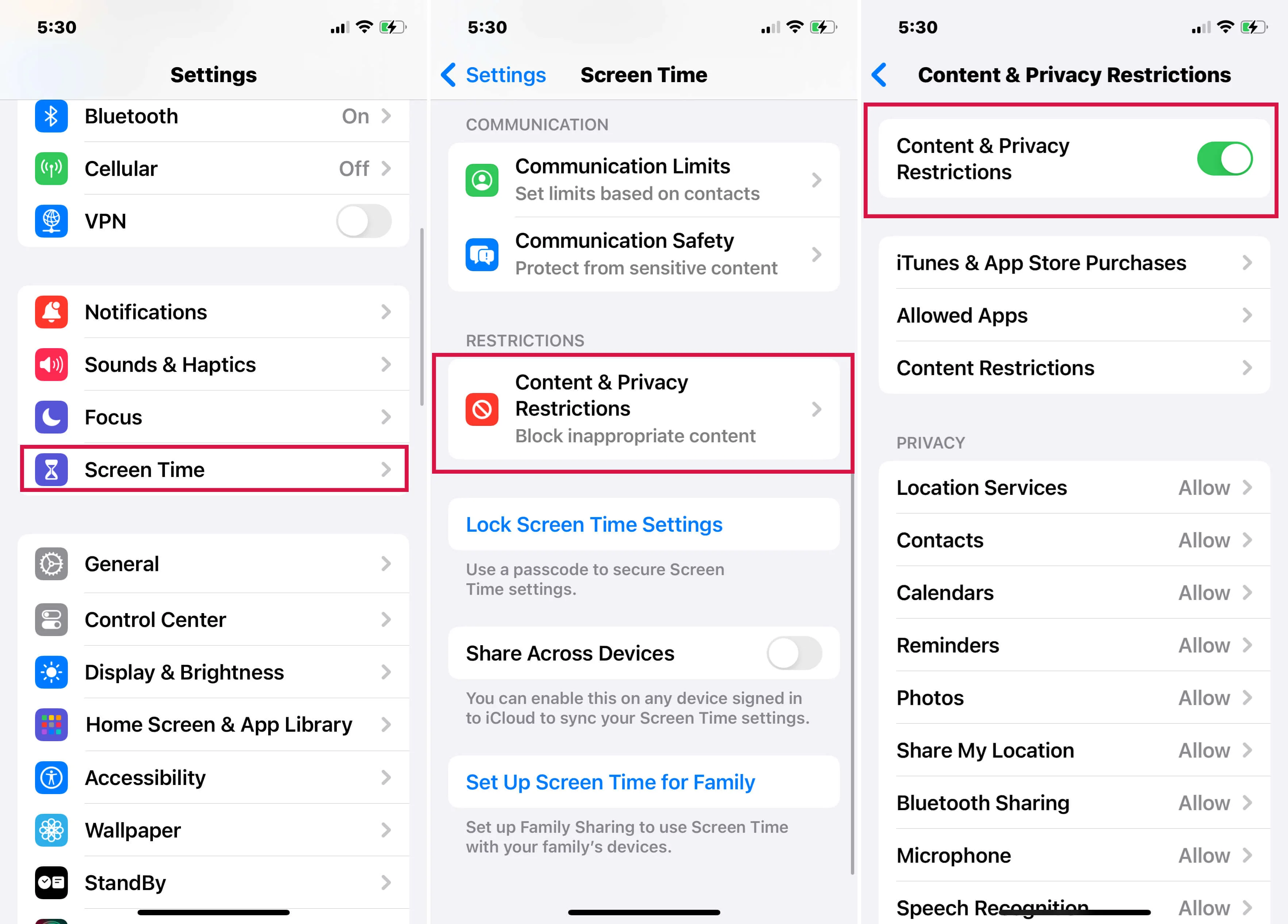 Check Content and Privacy Restrictions on iPhone