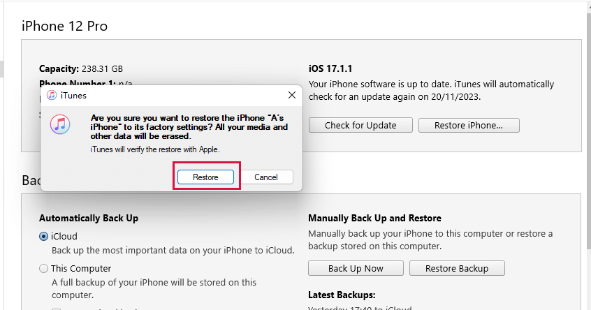 iTunes Restore iPhone