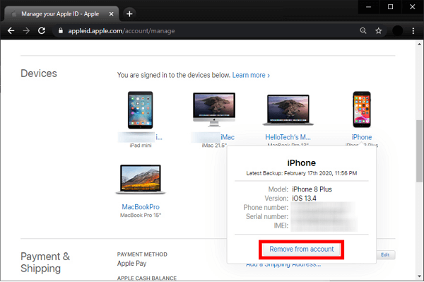 remove apple id from a browser