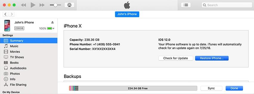 restore iphone via iTunes synced