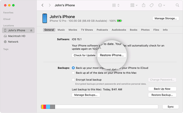 Restore iPhone to Factory Setting on Mac