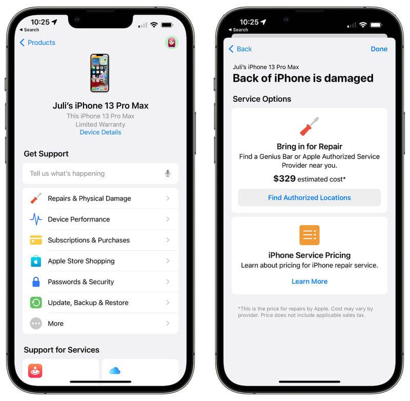 Schedule a Repair via Apple Support App
