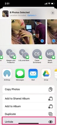 select Unhide from the menu