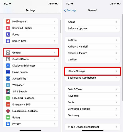 iPhone Storage on Settings