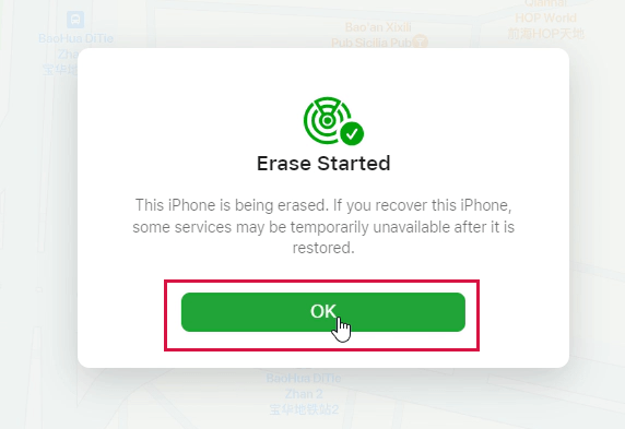 iCloud Erase Started