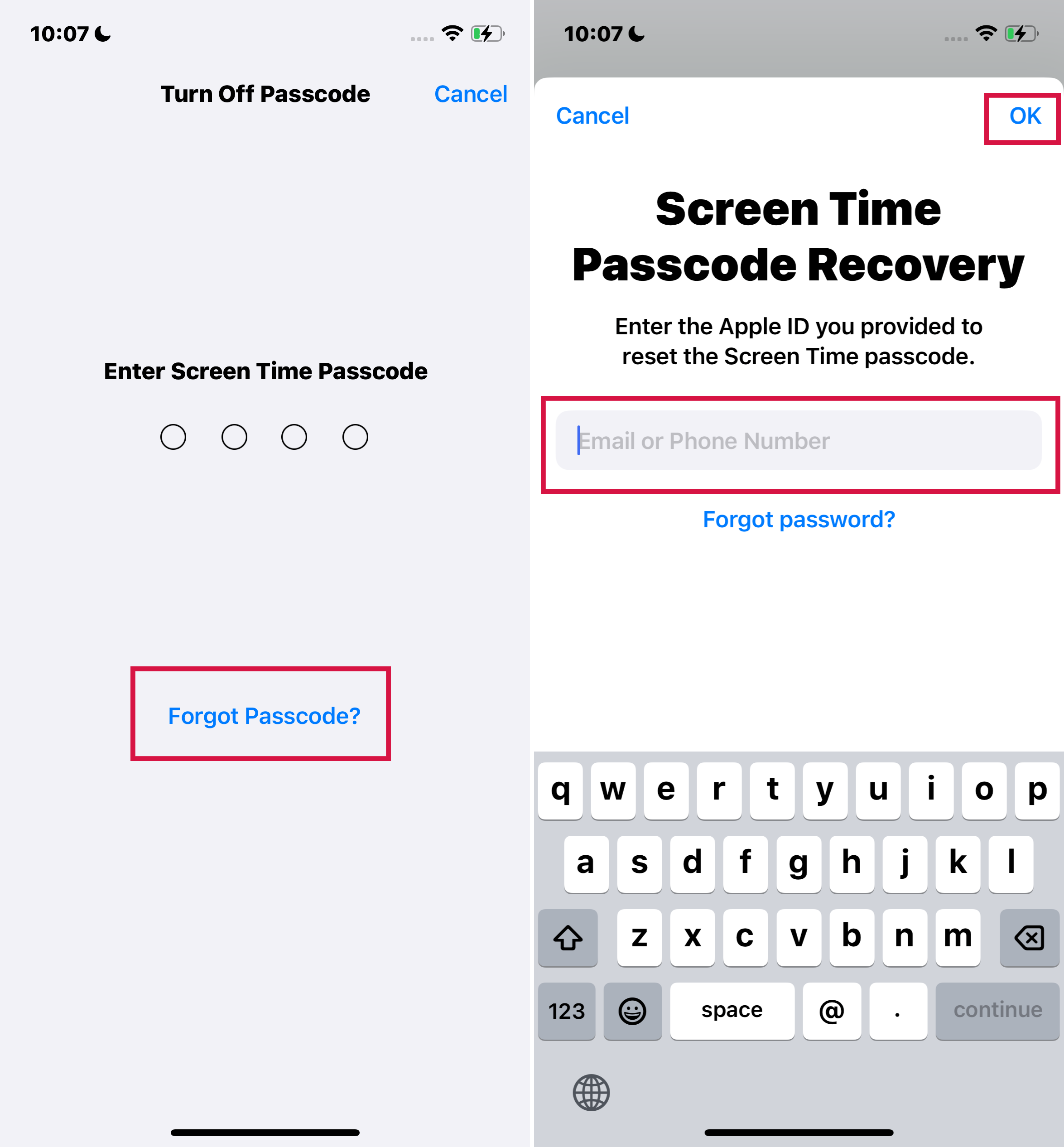 Reset Screen Time Passcode via Screen Time Passcode Recovery