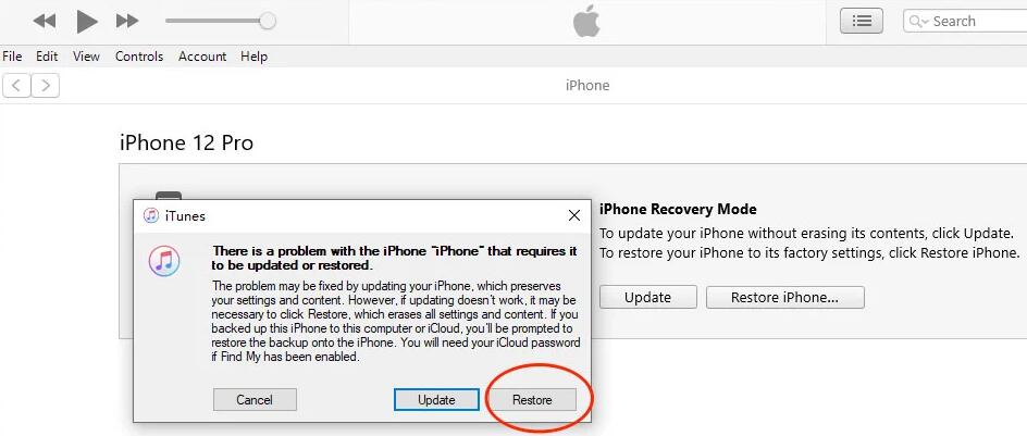 Restore iPhone using iTunes