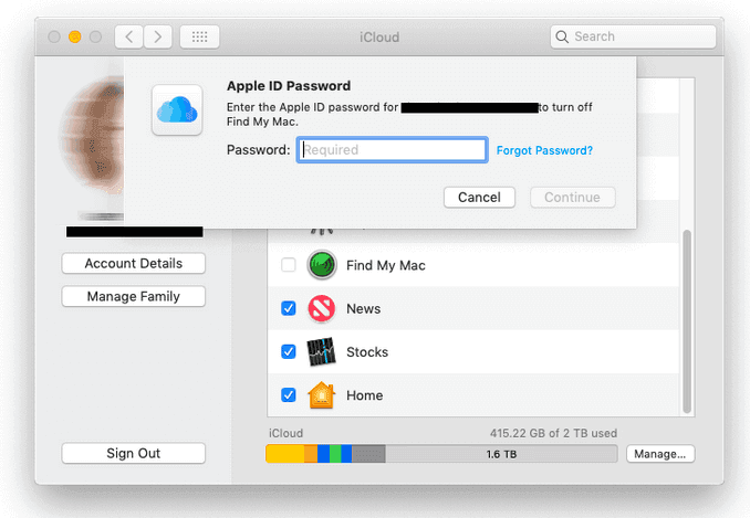 Turn off Find My on Mac