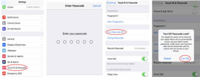 desactivar código de acceso en Configuración usando Touch ID