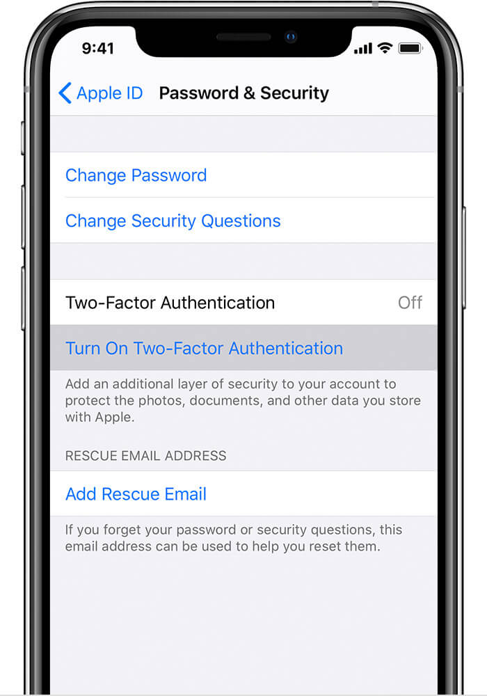 Click Turn On Two-Factor Authentication