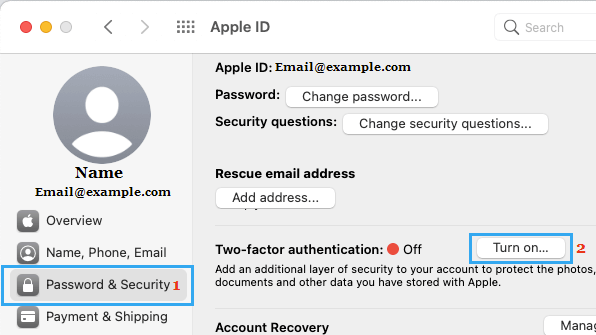 Click Turn On Two-Factor Authentication