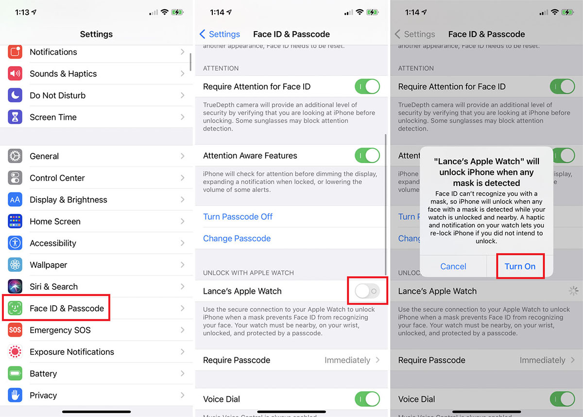 turn on unlock with apple watch feature on iphone
