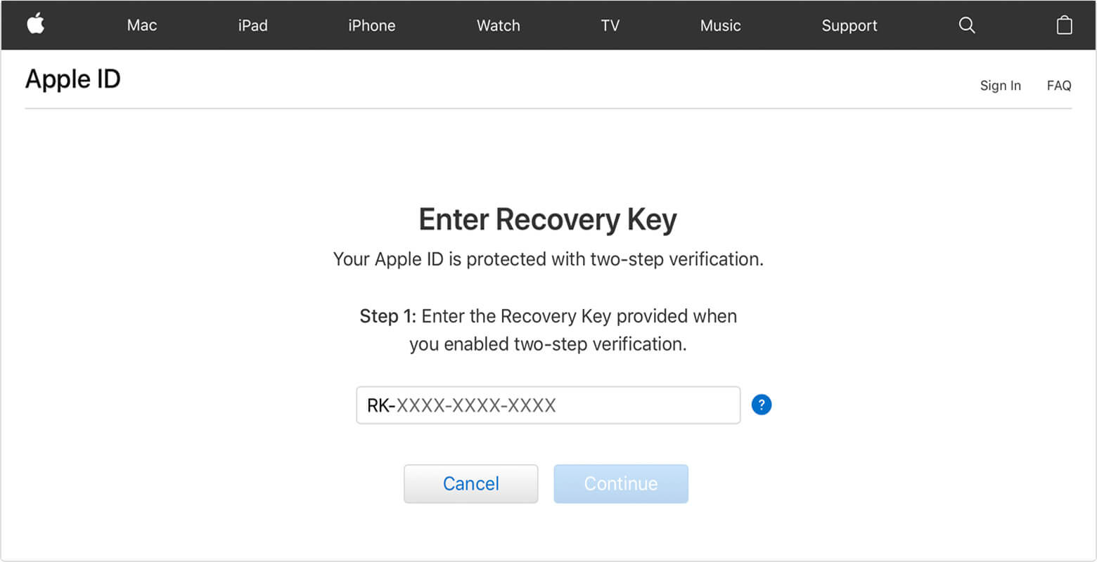 Two Step Verification - Enter Recovery Key