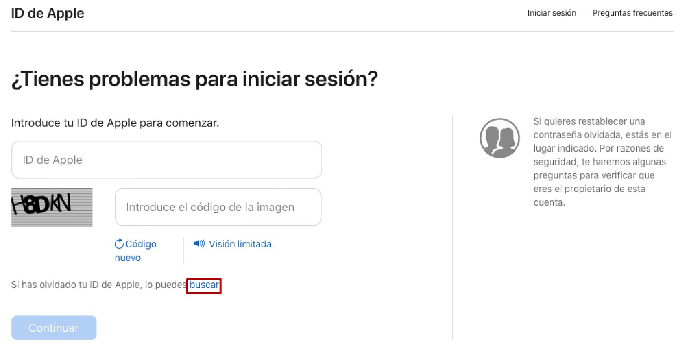 Haz clic en Buscar en la página principal de iForgot.