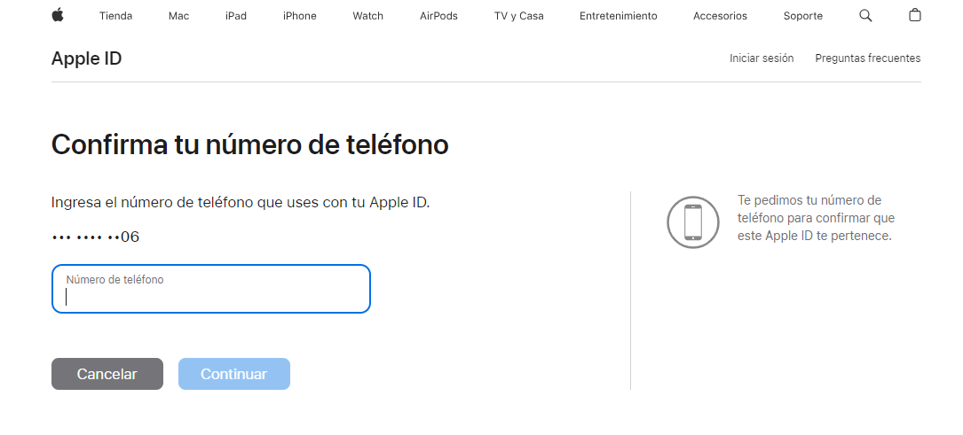 Iforgot Apple Com Es Restablecer Contraseña Confirma Tu Numero De Telefono