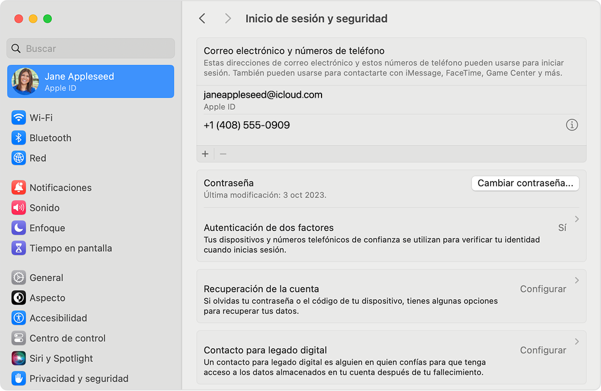 Macos Sonoma Configuración Del Sistema Apple Id Sign In Security