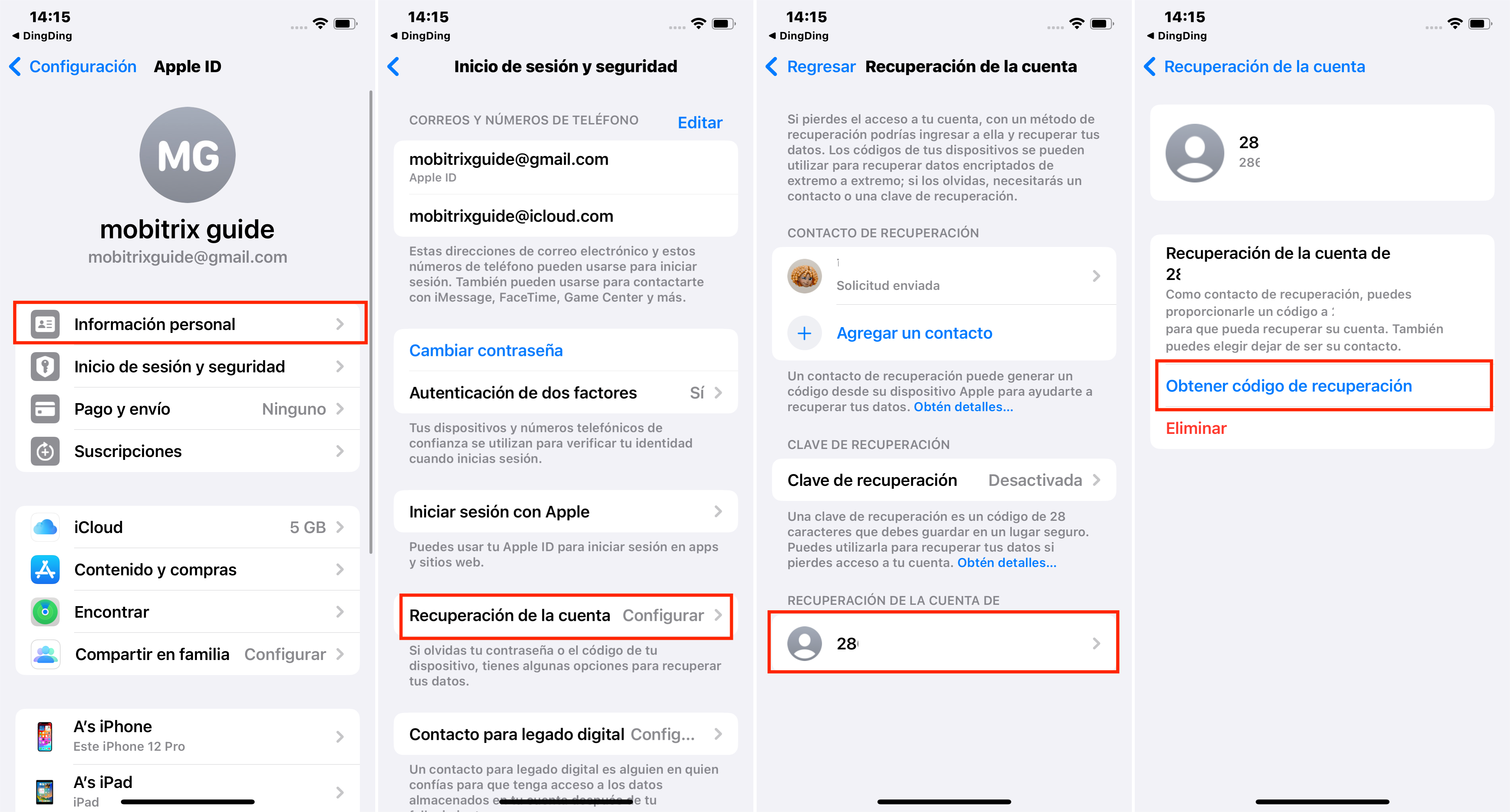 Pasos para usar contactos de recuperación de cuenta a través de iPhone