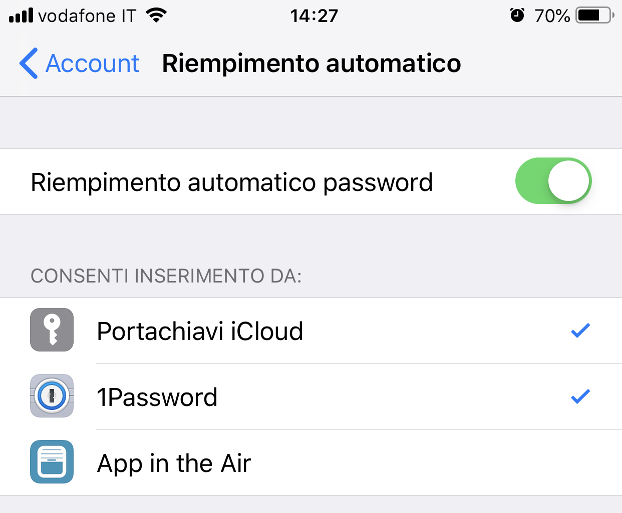 Clicca su Riempimento automatico password