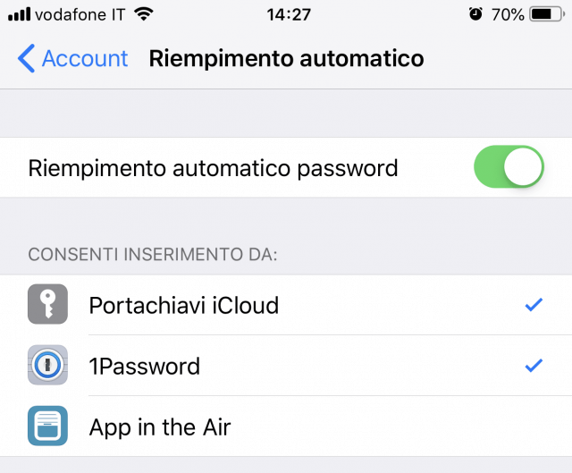 Fai clic su Riempimento automatico password
