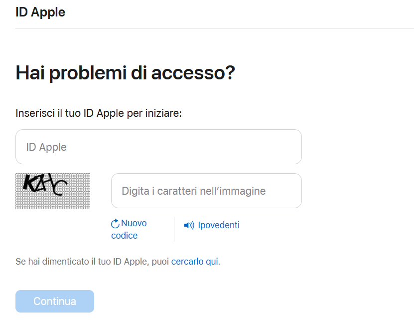 Inserisci il tuo ID Apple