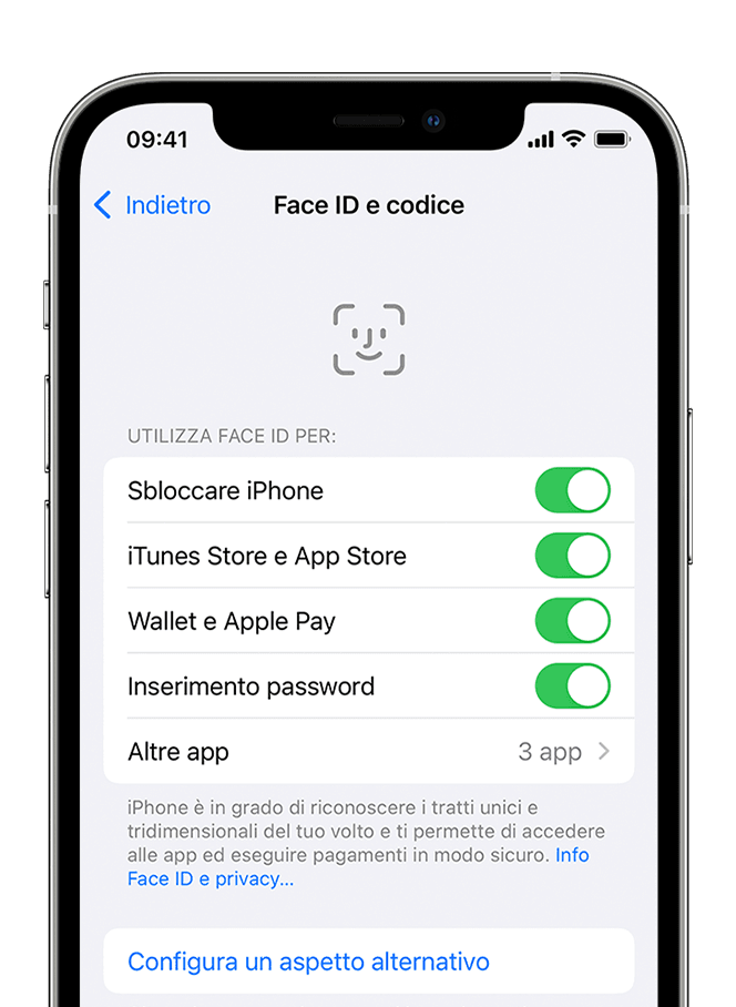 Vai su Face ID e codice