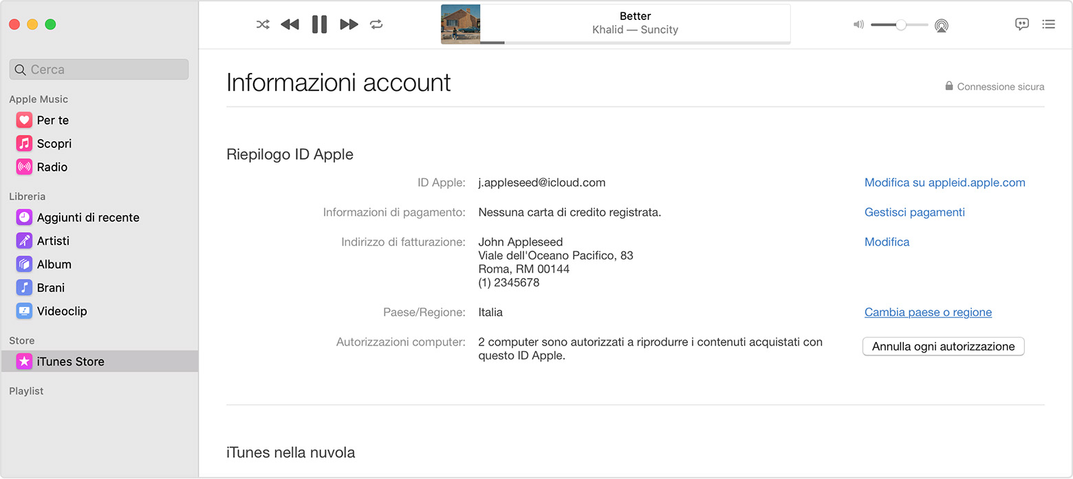 Puoi vedere l’ID Apple nelle Informazioni account