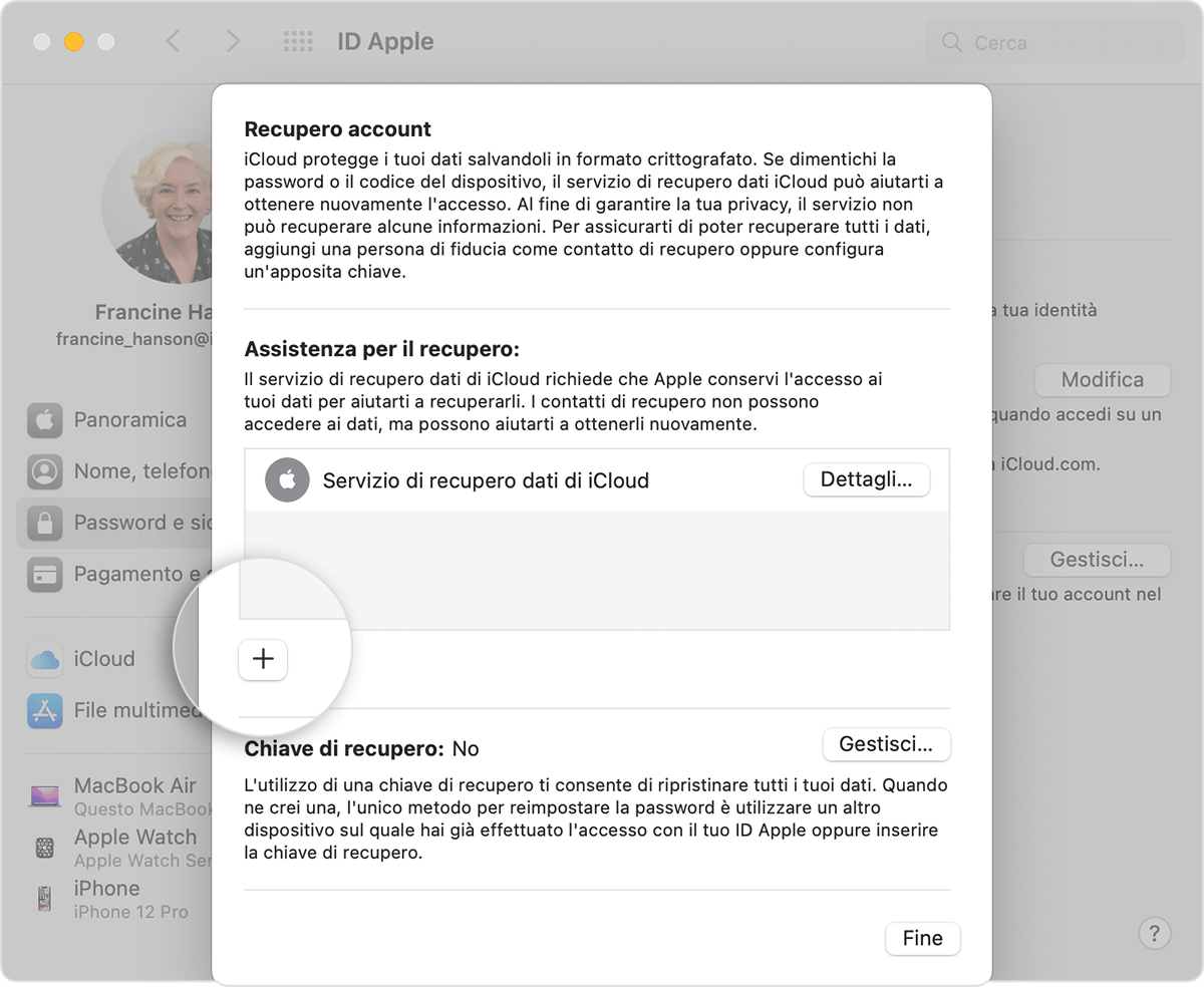 Contatto di recupero sul Mac