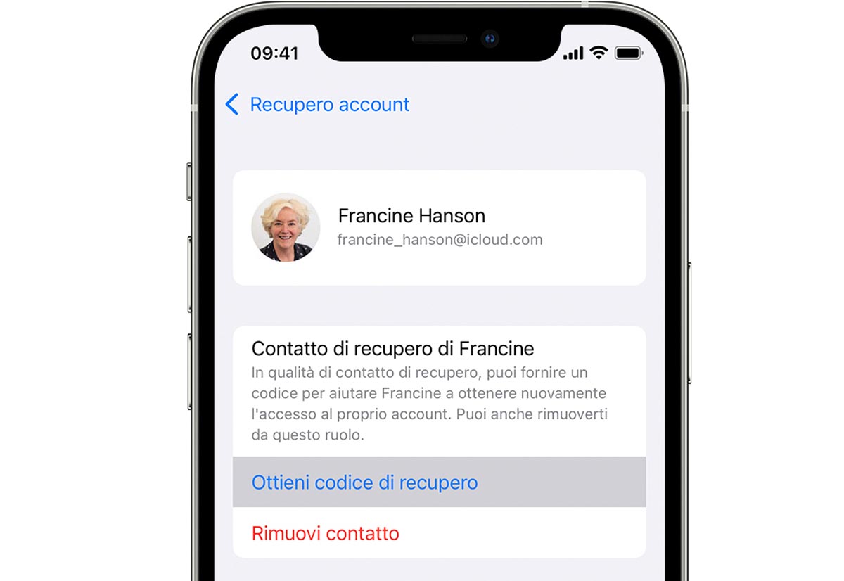 Tocca Ottieni codice di recupero