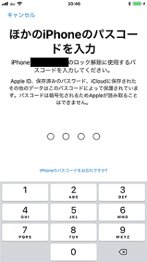 本人確認のためiPhoneのパスコードを入力