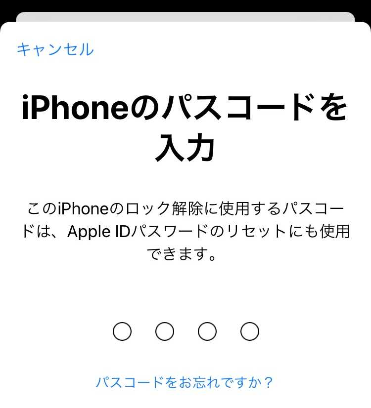 ご利用のiPhoneのパスコードを入力する画面