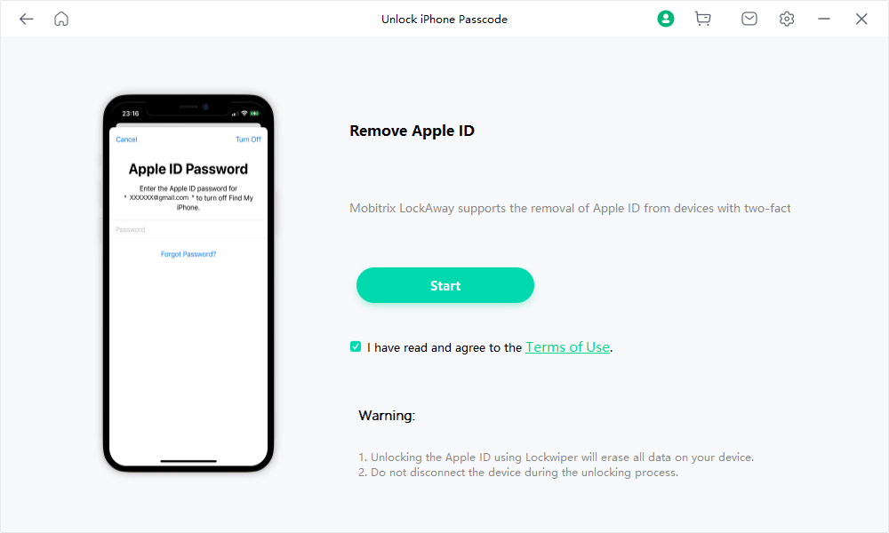 Mobitrix LockAway - Unlock Apple ID - Click Start to Remove