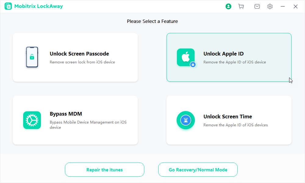 Mpbitrix LockAway Unlock Apple ID Interface