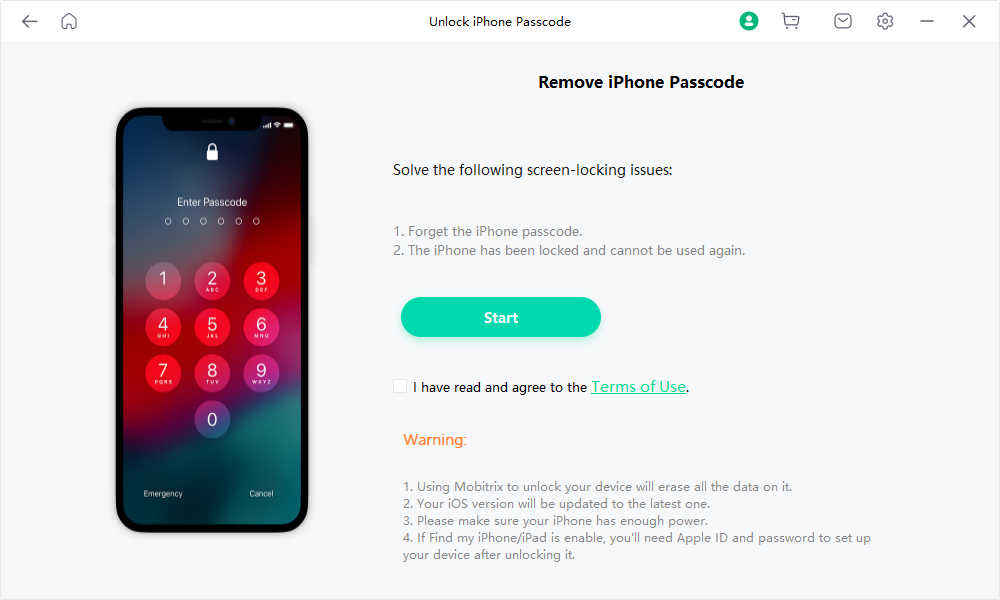 Mobitrix LockAway Click Start to Remove iPhone Passcode