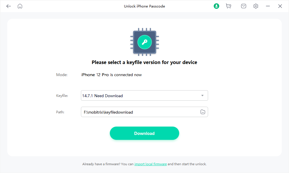 Mobitrix LockAway - Unlock Screen Passcode - Select a Keyfile Version
