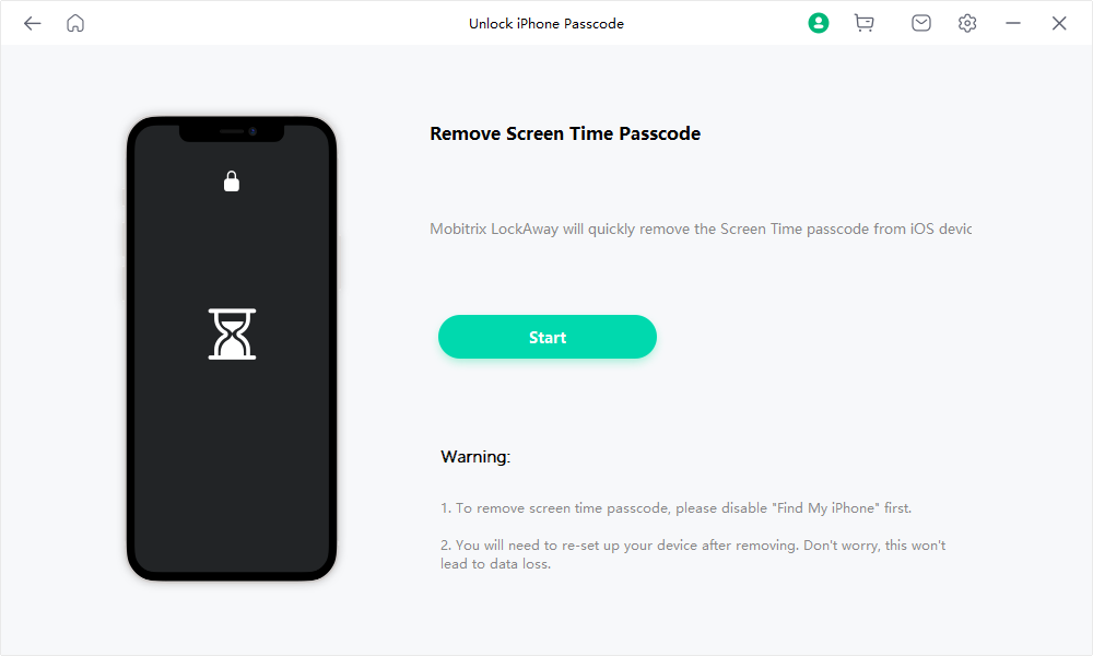 Mobitrix LockAway Click Start to Remove Screen Time Passcode