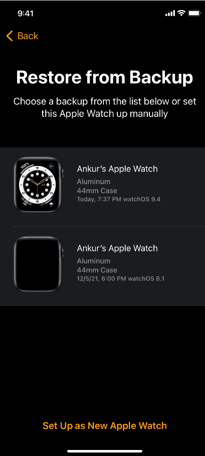 Set up a New Apple Watch Using a Backup From an Old Apple Watch