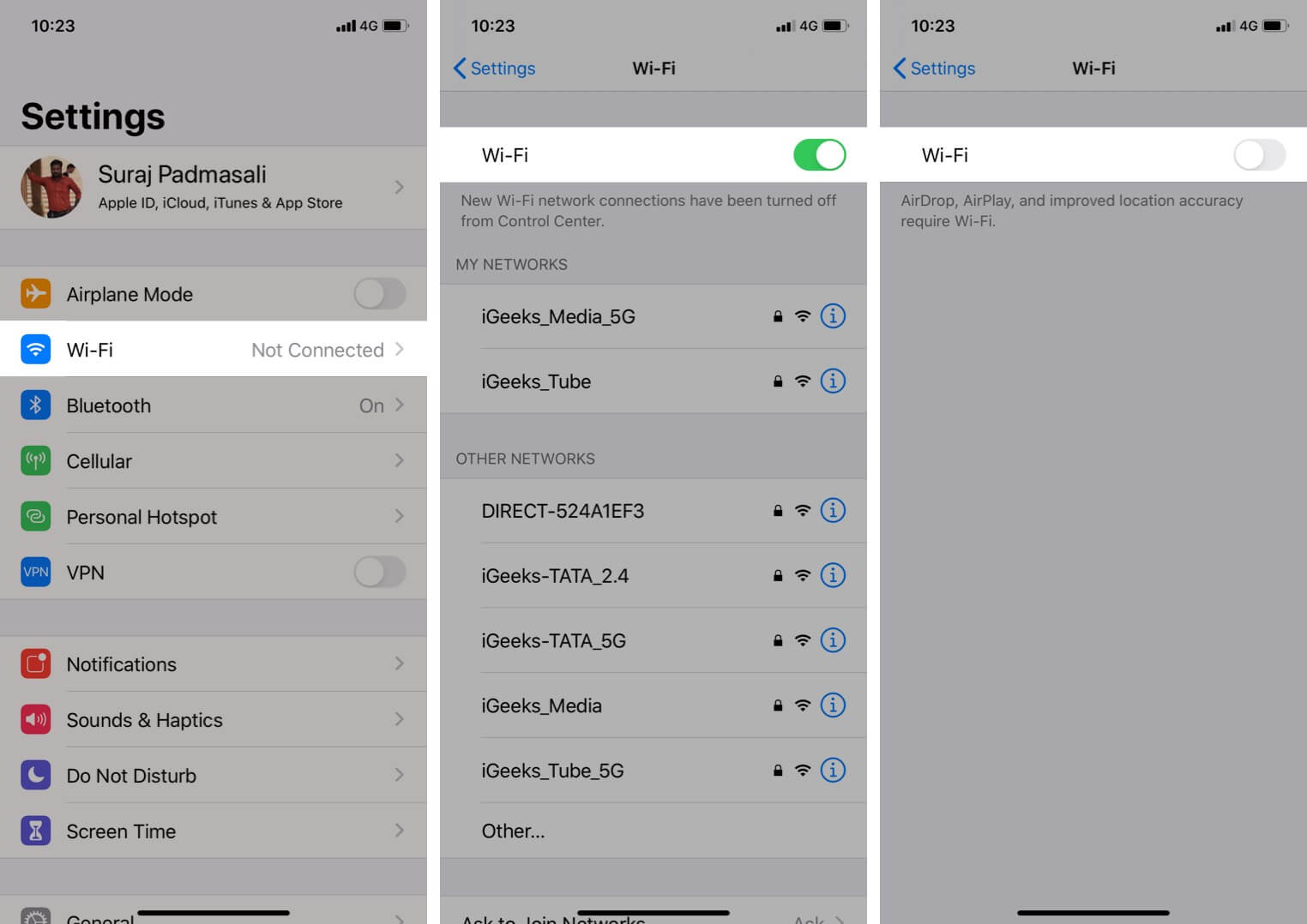 Disable WiFi on iPhone