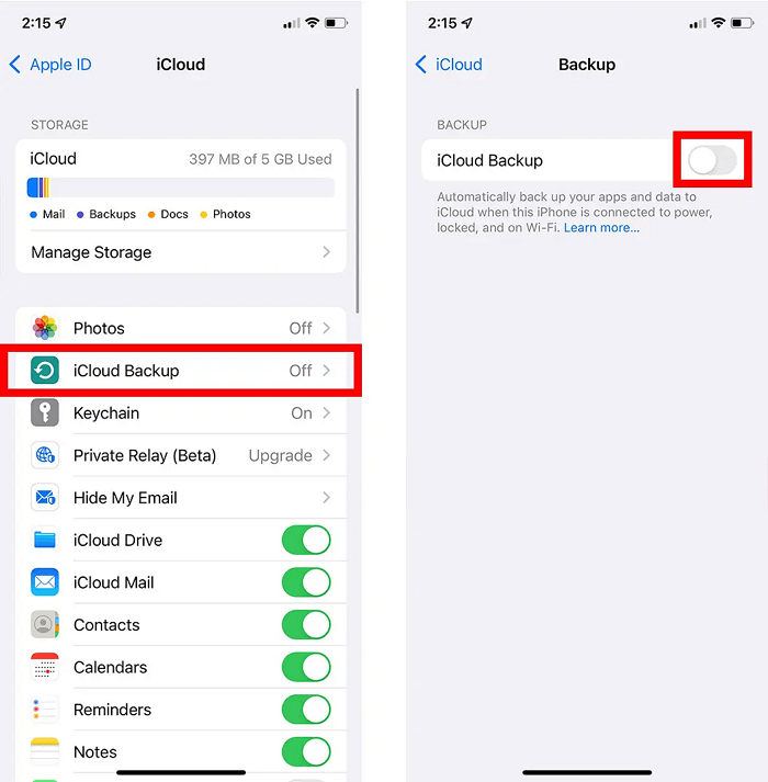 iPhone Settings iCloud Backup