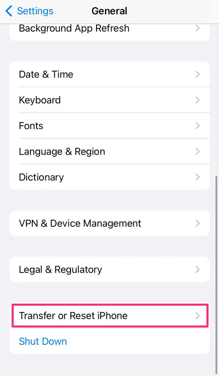 Transfer or reset iPhone