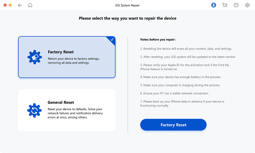 Mobitrix Perfix Standard Repair - Select Standard Mode