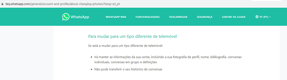mudar de telefone Whatsapp