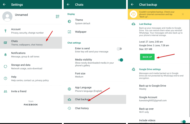 Back Up Whatsapp Chats to the Linked Google Drive Account
