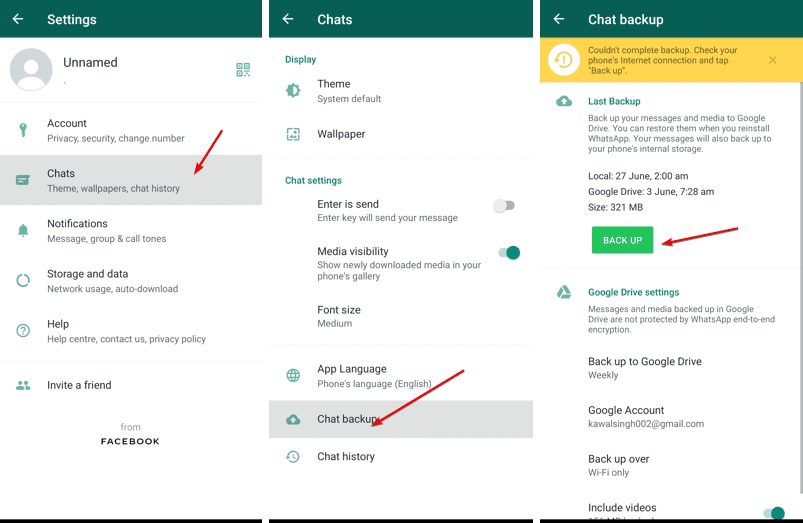 Back Up WhatsApp to Google Drive