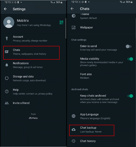  backup chats on WhatsApp