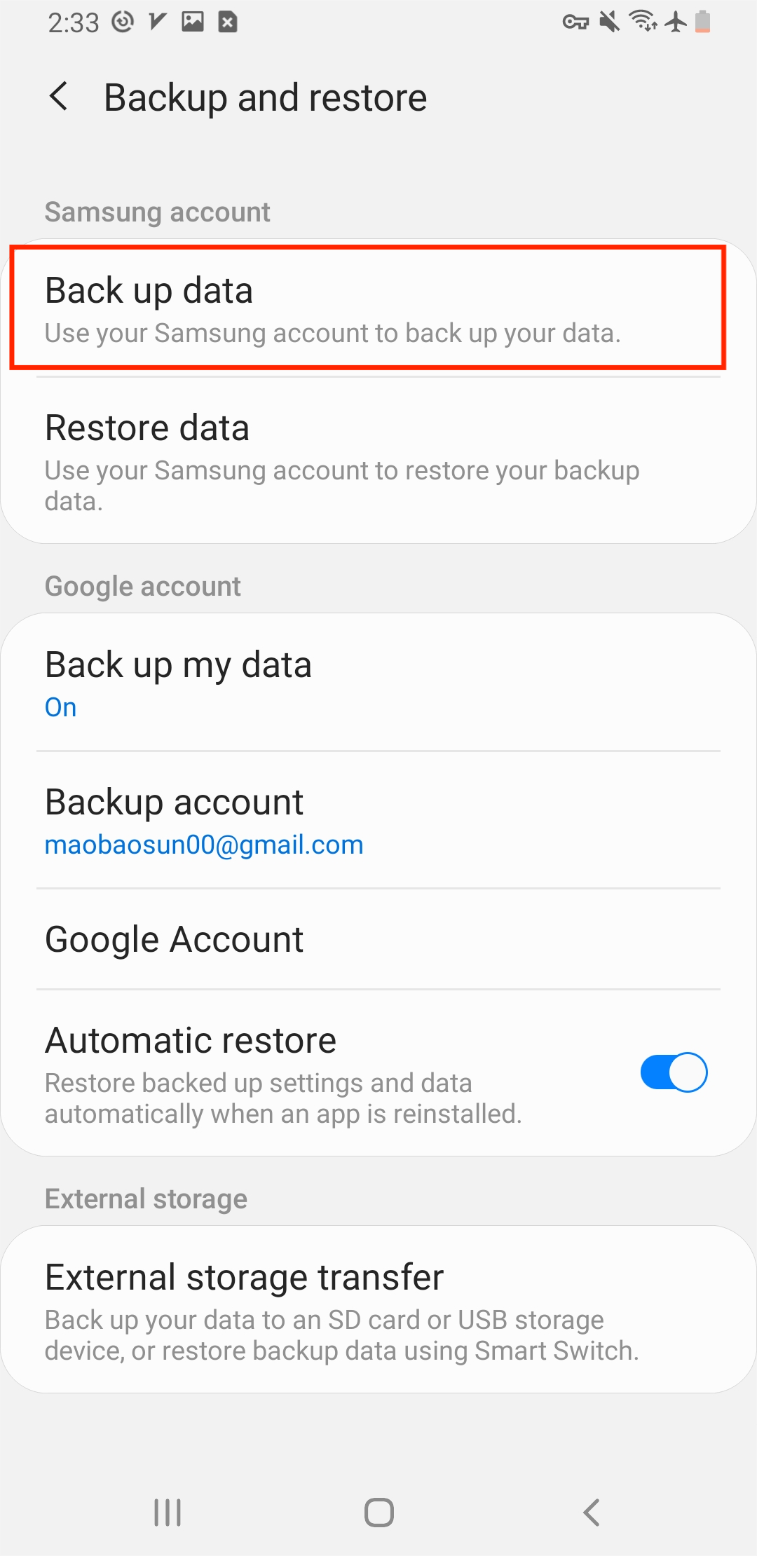 Backup Whatsapp via conta Samsung