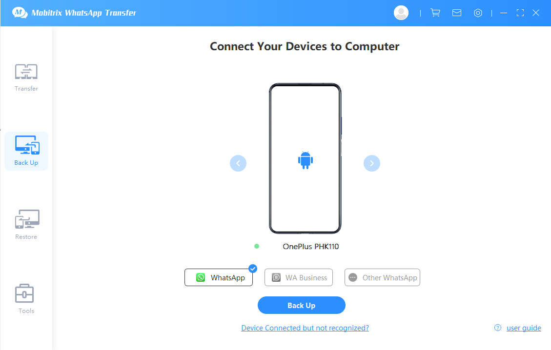Connect your Android to Mobitrix WhatsApp Transfer
